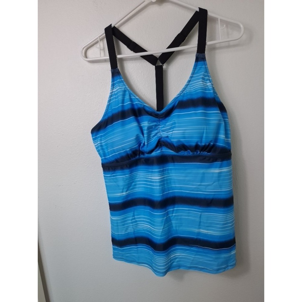 Holipick Women's Tankini XXL Blue Stripes Swimwear Vaca Beachy